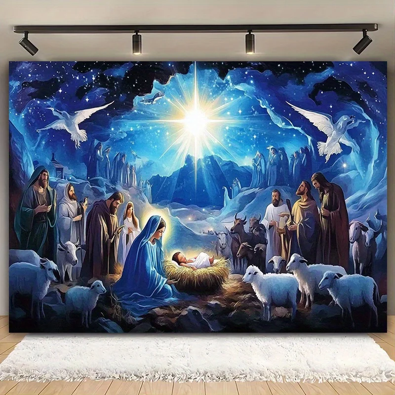 قطعة واحدة من لافتة خلفية حفلة مشهد ميلاد عيد الميلاد - بوليستر، ديكور مثالي للمنزل والغرفة، الزفاف، عيد الميلاد
