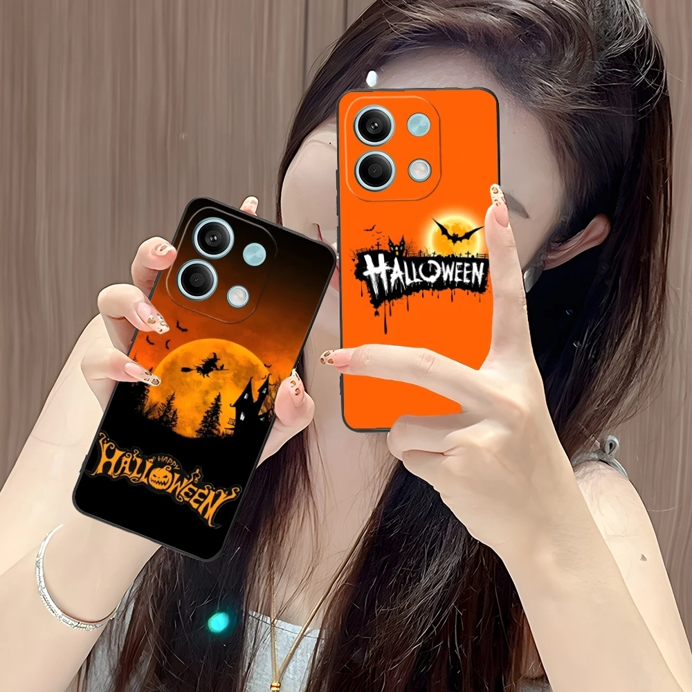 Halloween Pumpkin Mobile Cell Phone Case for Xiaomi POCO M6 M5 M4 M3 X6 X5 X4 X3 F6 F5 F4 F3 F2 C40 Pro GT 5G Black Cover Shell