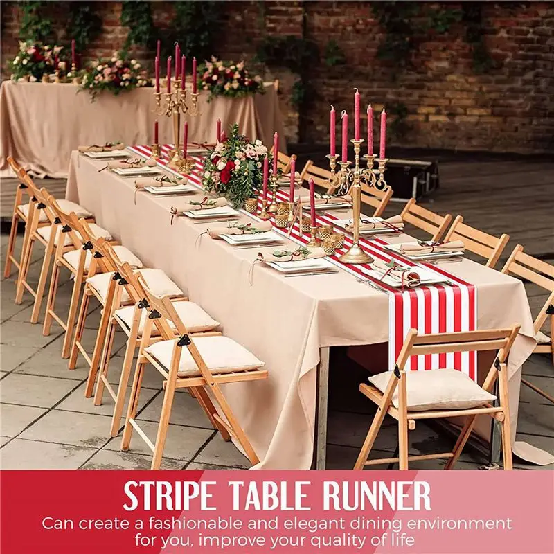 A36T-18 Pieces Striped Table Runner Wedding Polyester Table Decor Red White Striped Design Tablecloth Decor 12 X 108 Inch
