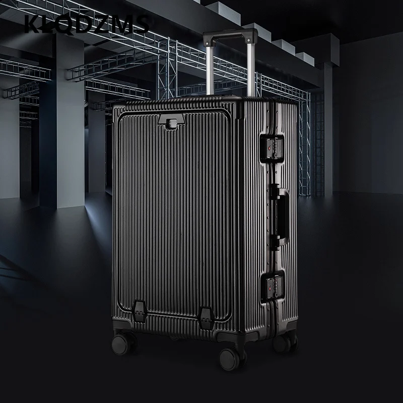 

KLQDZMS Luggage Travel Bag Multifunctional Front Opening Boarding Case USB Charging Trolley Case 20"24" Women's Rolling Suitcase