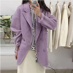 Fur Women's Coat Mulberry Silk Rabbit Fleece Double Sided Cashmere Jackets Loose Double sided breasted Suit Woolen Overcoat