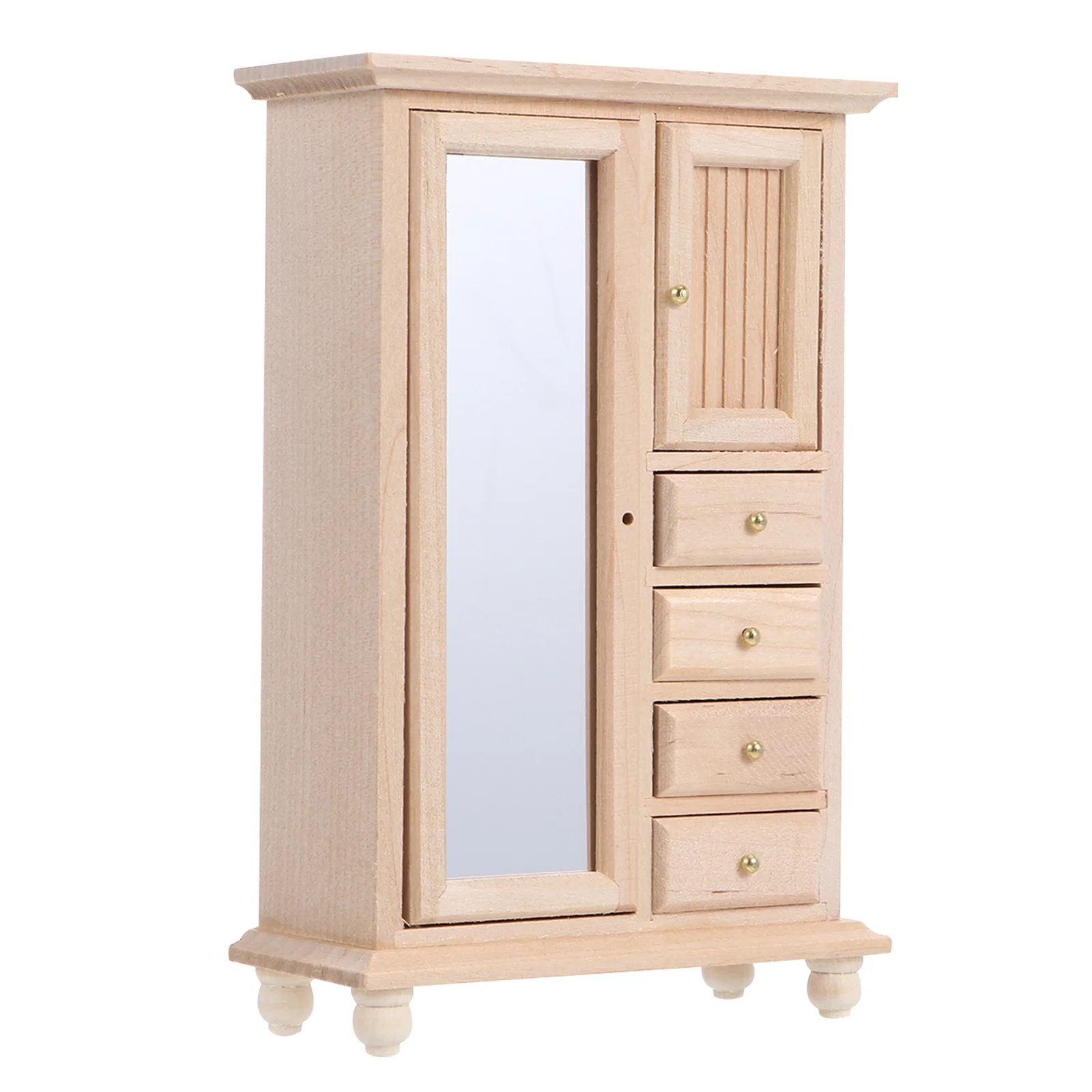 House Wooden Wardrobe Ornament Mini Furniture Home Decor Closet with Mirror Decoration Models for Household DIY