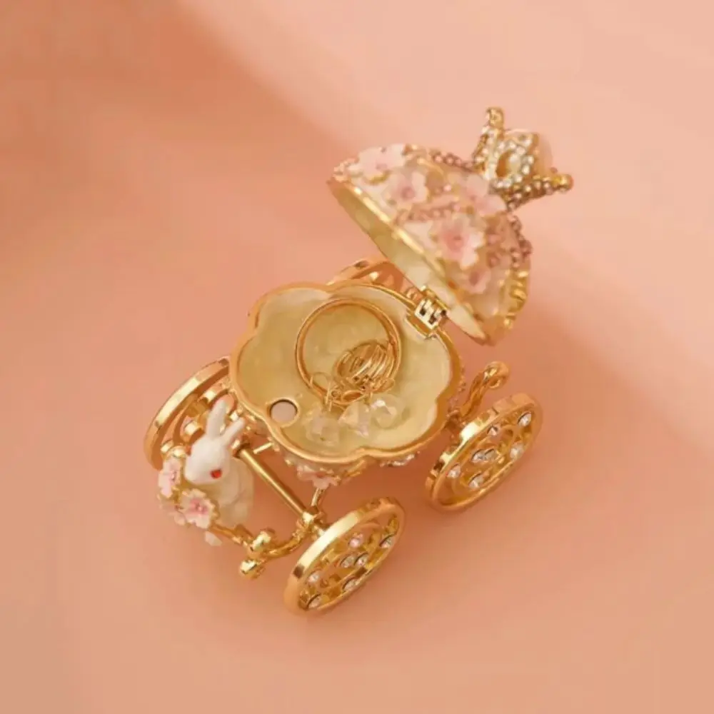 European Creative Jewelry Box Bunny Pumpkin Carriage Mini Size Crown Ring Holder Dresser Table Box Rabbit Carriage