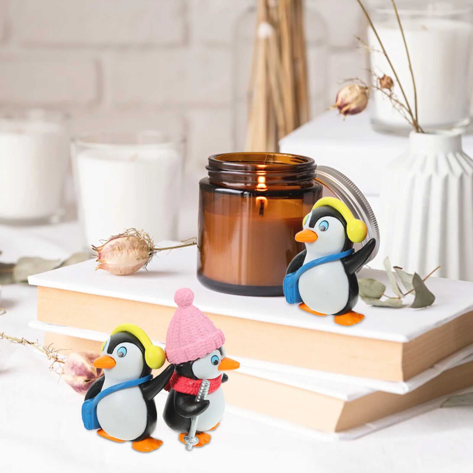 

4Pcs Cartoon Penguin Cake Topper Safe Vinyl Material for Holiday Cupcake Decoration Festive Party Centerpiece Cake Decoration