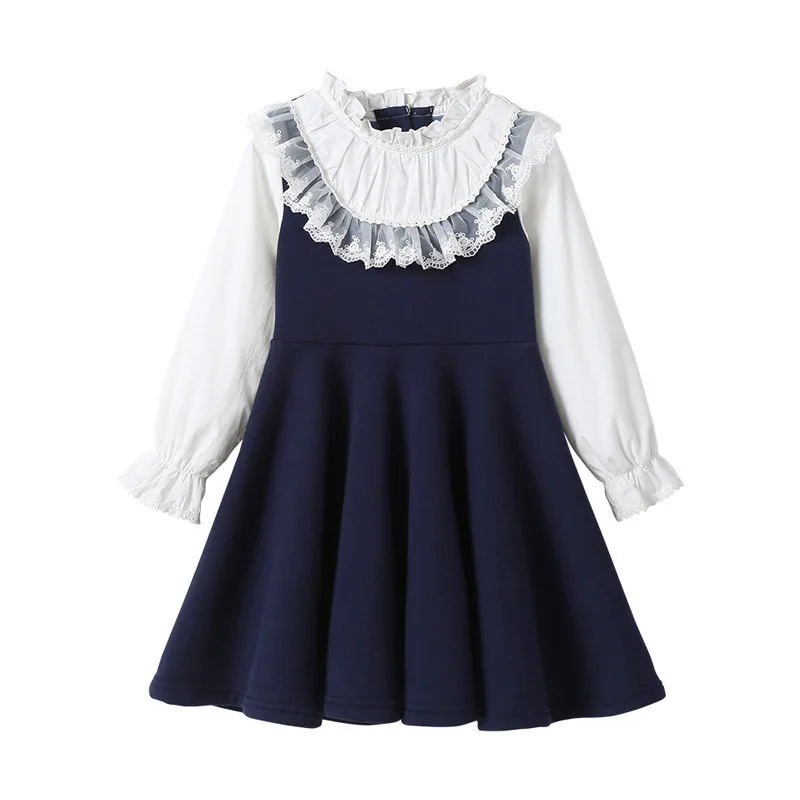 Girl Long Sleeved Dresses Autumn Korean Version Japanese School Student Style Princess Dress for Little Girls 4-13 Years Old