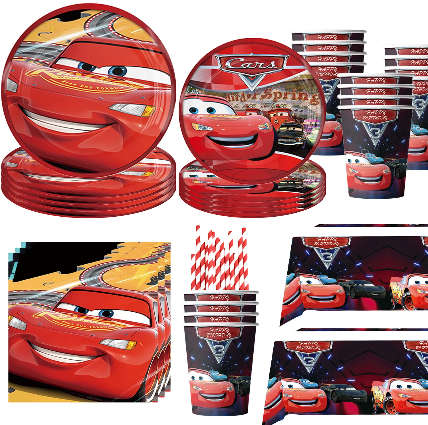 Fournitures de fête voitures Disney, vaisselle, assiettes en papier, toile de fond, dessin animé d'anniversaire pour enfants, décor de fête McQueen, cadeaux de réception-cadeau pour bébé
