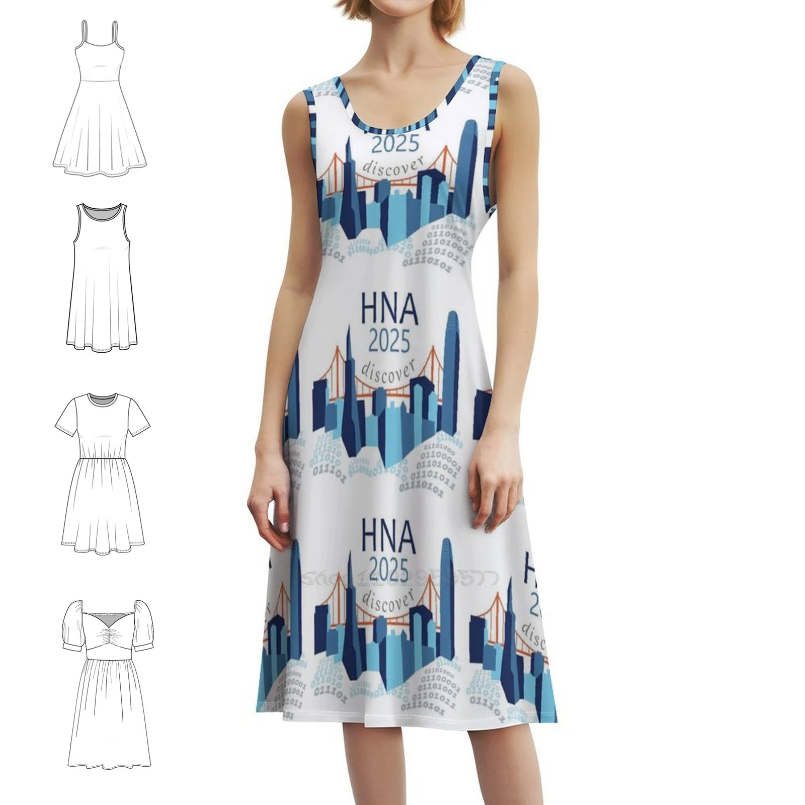 

Haiku North America-Main Transparent Logo Selections Vintage Bohemian Dress Puff Sleeve Or Sleeveless Options For Women Dress