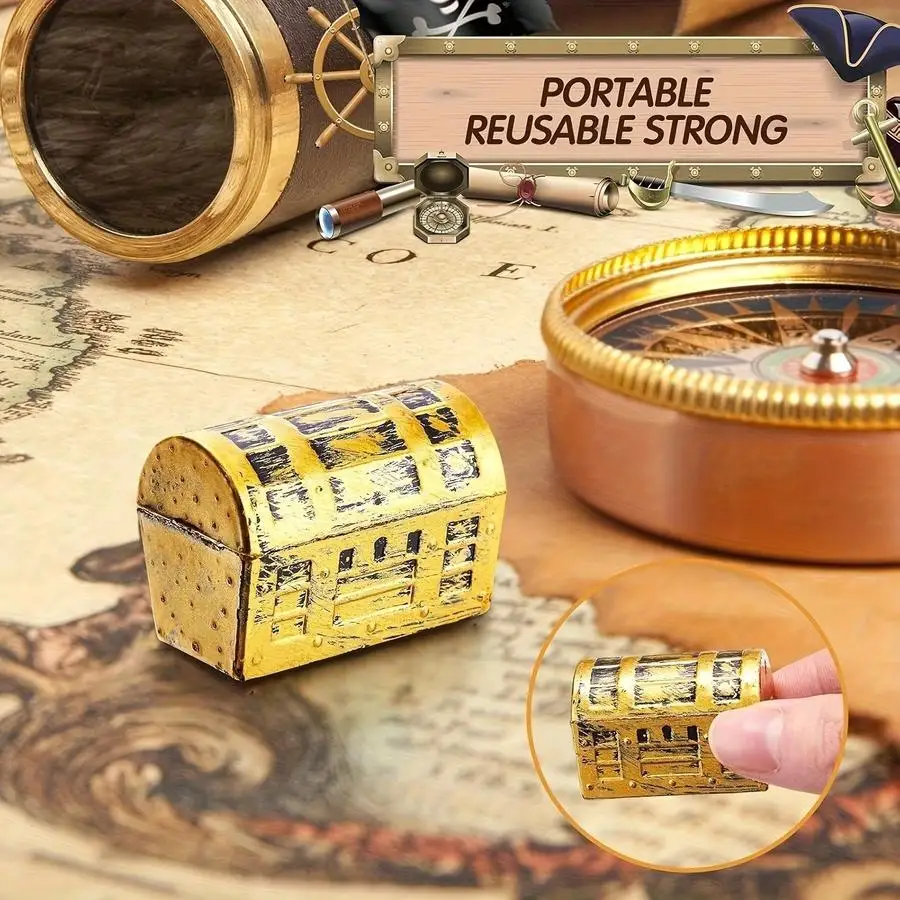 1/5/10/20/50/100pcs Mini Vintage Pirate Treasure Chests, Mini Flip-Top Plastic Golden Vintage Distressed Pirate Boxes, Mini Rect