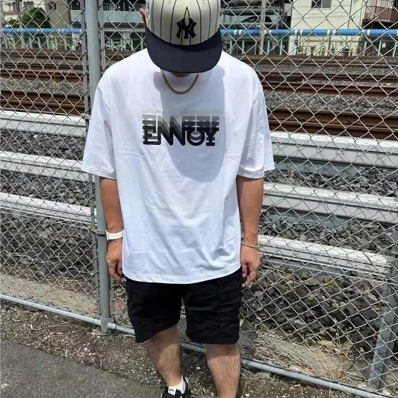 

THE ENNOY PROFESSIONAL Japan Style Summer Simple Loose Cotton T-shirt Top Women Letter Printing Couple Harajuku Casual Tees