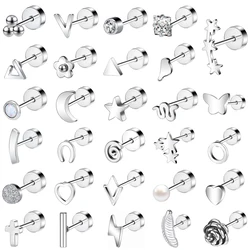 ZS 20G 1PC Gold Plated Studs Earrings for Girls Cute Star Heart Ear Stud Zircon Helix Conch Piercing Earring Flower Jewelry