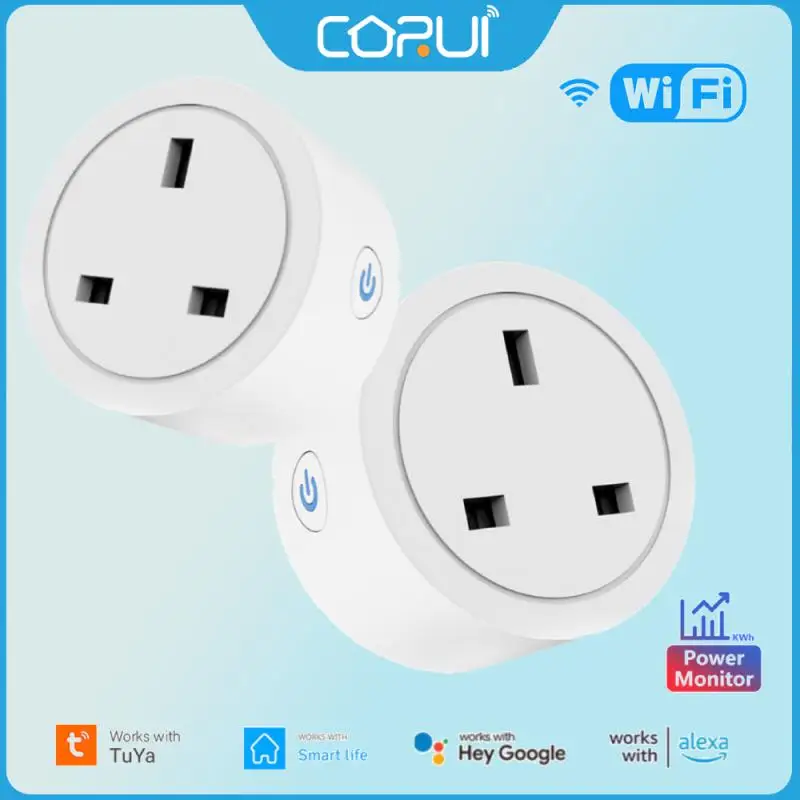 CORUI Tuya WIFI Smart UK Socket Smart Life 16/20A Plug With Power Monitor Alexa Google Home Voice Timing Control Socket Outlet