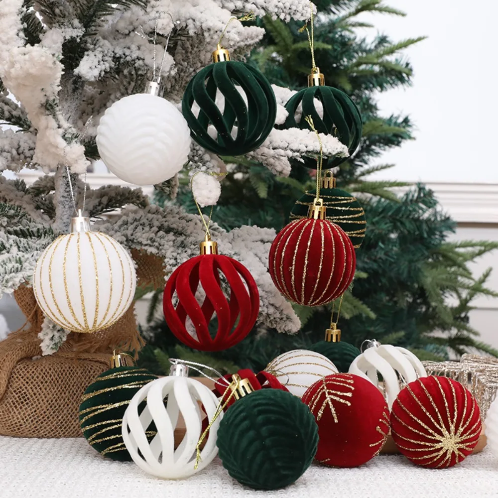 6pcs/Box Velvet Ball Christmas Tree Ornament DIY Crafts Painted New Year Christmas Gifts Boxes Pendant Pendant Plastic