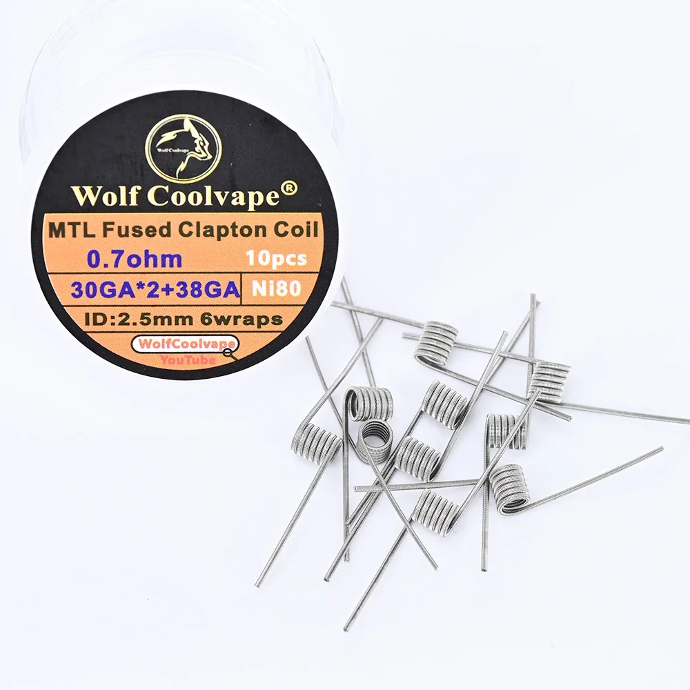 10pcs/box Wolfcoolvape MTL Fused Clapton Coil 0.7ohm 30GA*2+38GA Ni80 material for vape rda rta tank