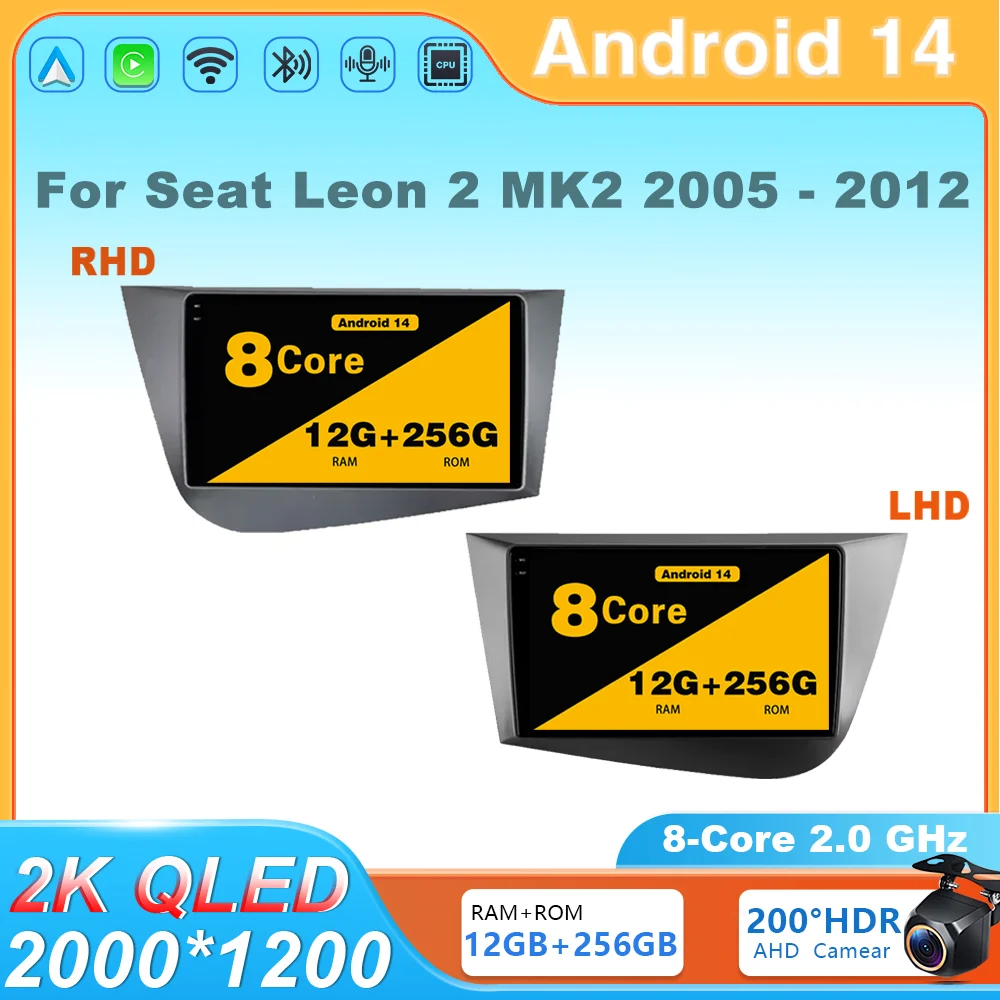 

Android 14 Car Radio Multimedia Player 4G GPS WIFI Navigation Stereo Head Unit wireless Carplay For Seat Leon 2 MK2 2005 - 2012