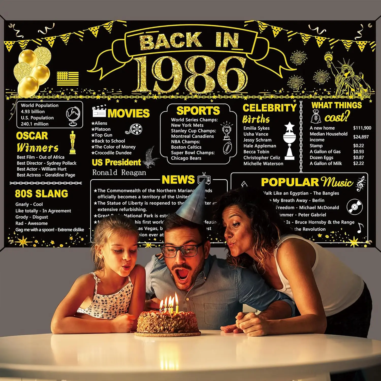 50. Geburtstag Schwarz-Gold Partydekoration, Vintage Banner „Zurück in 1976/1956/1966/1986“, Fotohintergrund – Detail 3