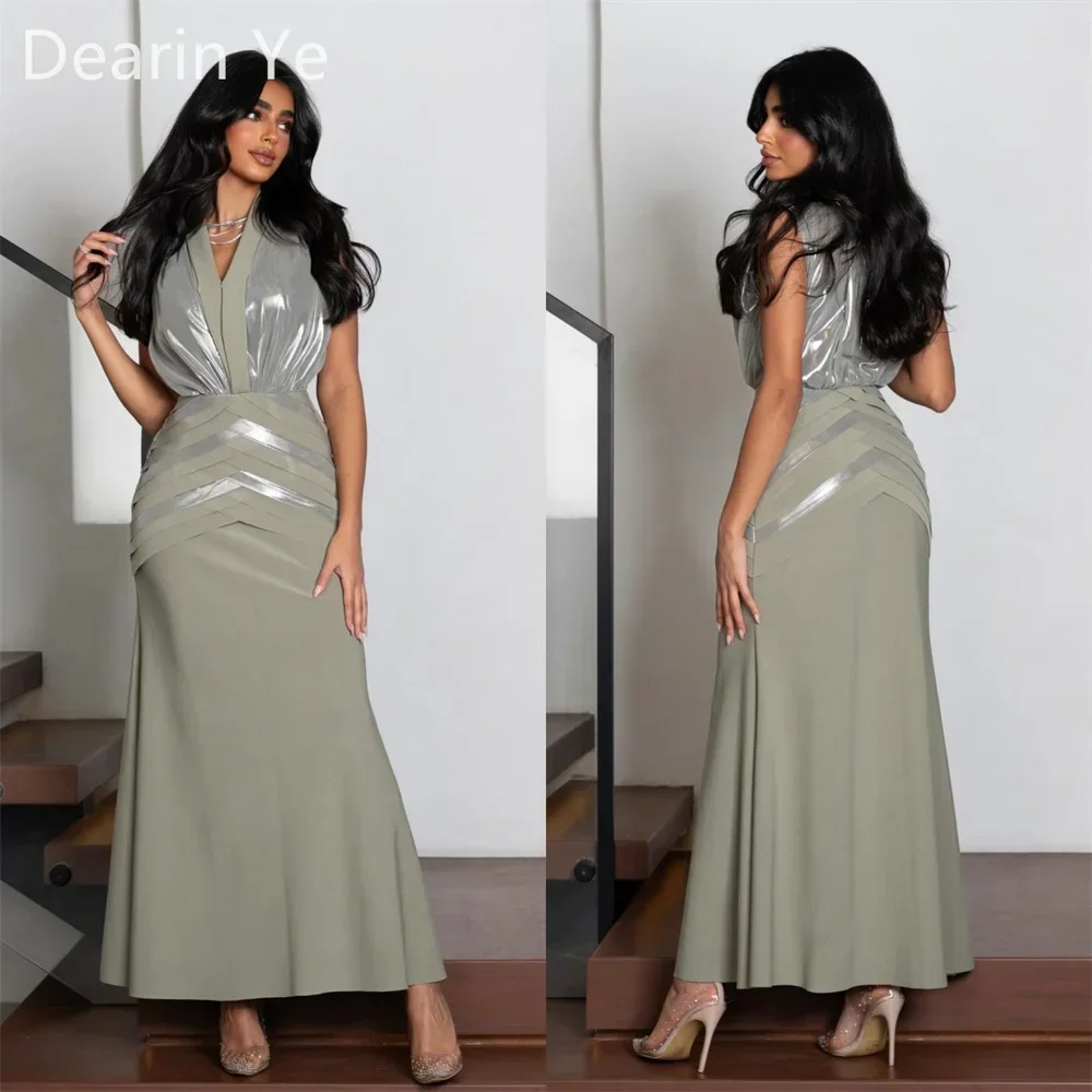 

Customized Prom Dress Formal Evening Gown Dearin V-neck A-line Ankle Length Skirts Draped Layered Sleeveless Bespoke Occasion Dr