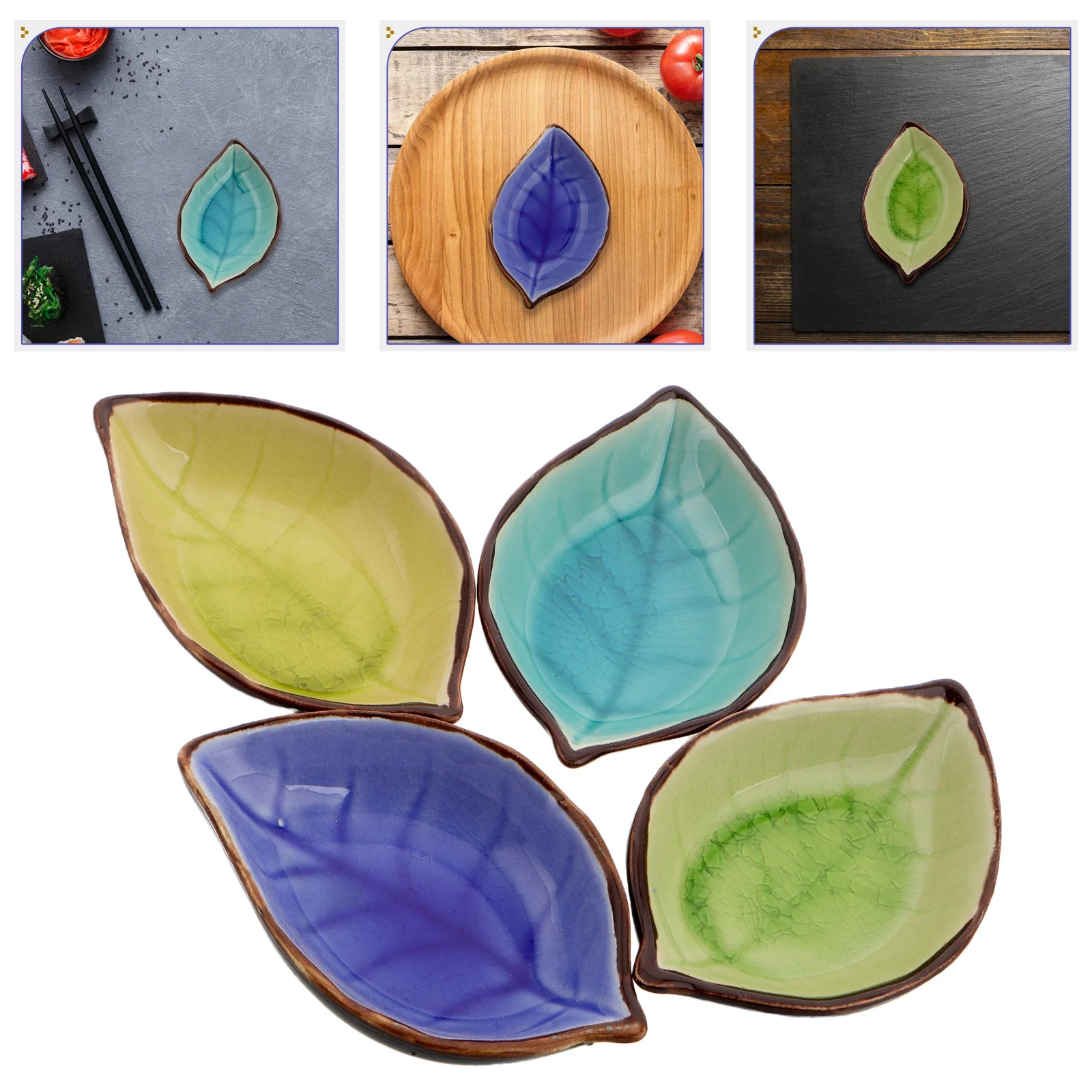 

4Pcs Ceramic Decorative Plate Set Leaf Shaped Small Dipping Bowls Fine Craftsmanship Elegant Tableware for Appetizers Sauces