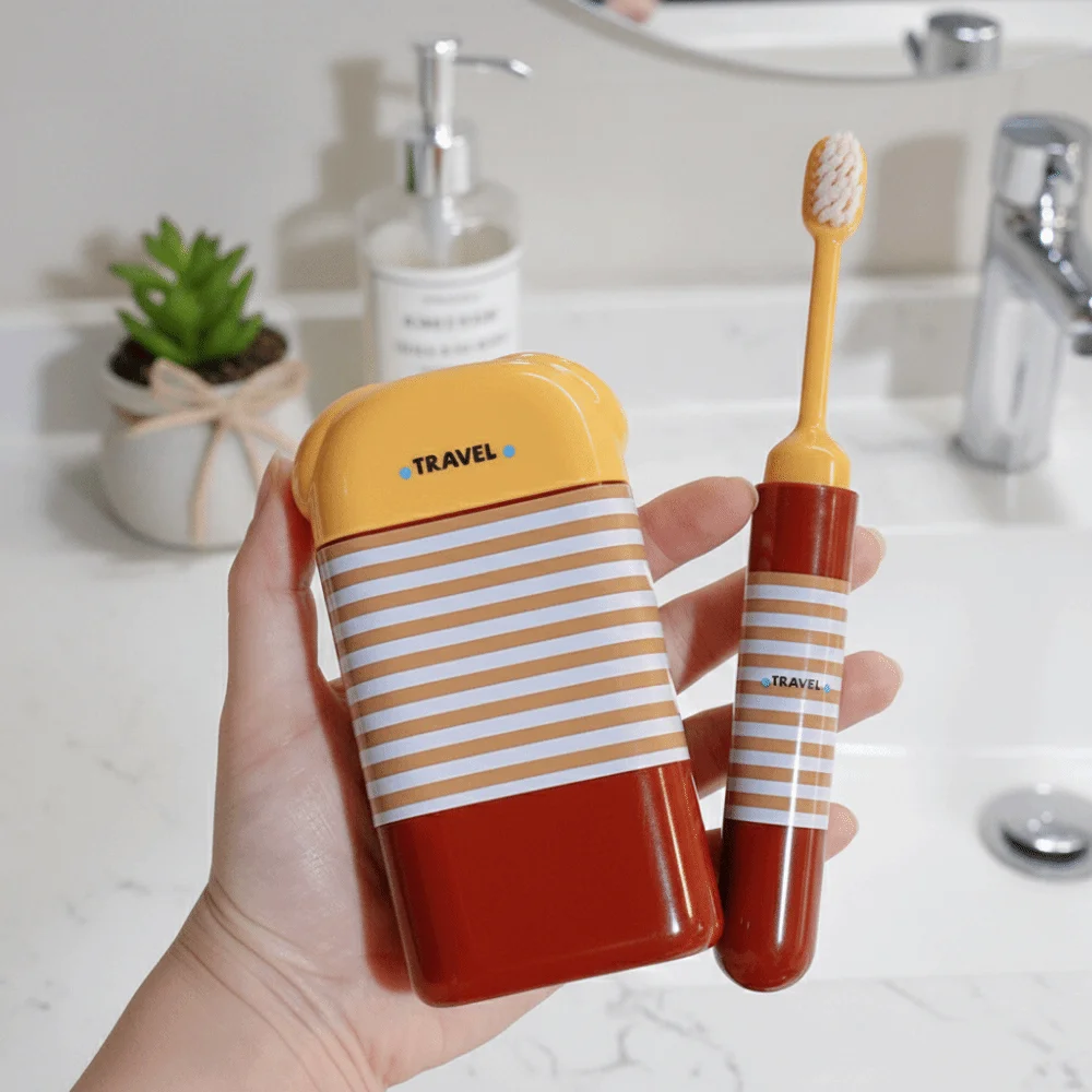 2 in 1 Toothbrush Storage Box Detachable Cartoon Travel Toothbrush Cup Space Saving Portable Toothbrush Organizer Travel