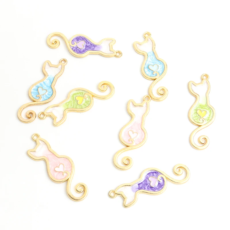 Kpop Lovely Clash of Colours Kitten Enamel Charms 10pcs Girls Ornaments Cute Cat Alloy Pendants DIY Necklace Bracelet Earrings