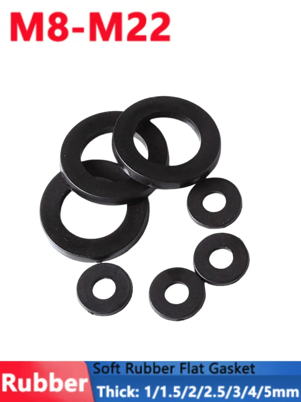 M8-M22 Black Soft Rubber Flat Washer Gasket Insulation Sealing Ring Screw Pad Thick 1/1.5/2/2.5/3/4/5mm Hardware Fastener