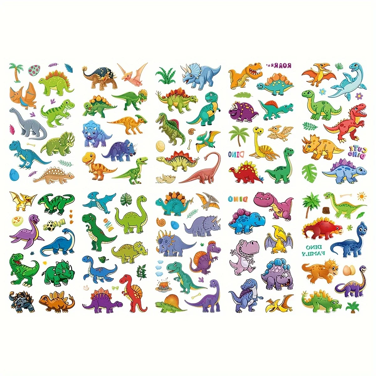 10 sheets Cartoon Dinosaur Tattoo Stickers,Temporary Tattoo for Kids,Dinosaur Party Favors,Jungle Dinosaur Party Decor Supplies