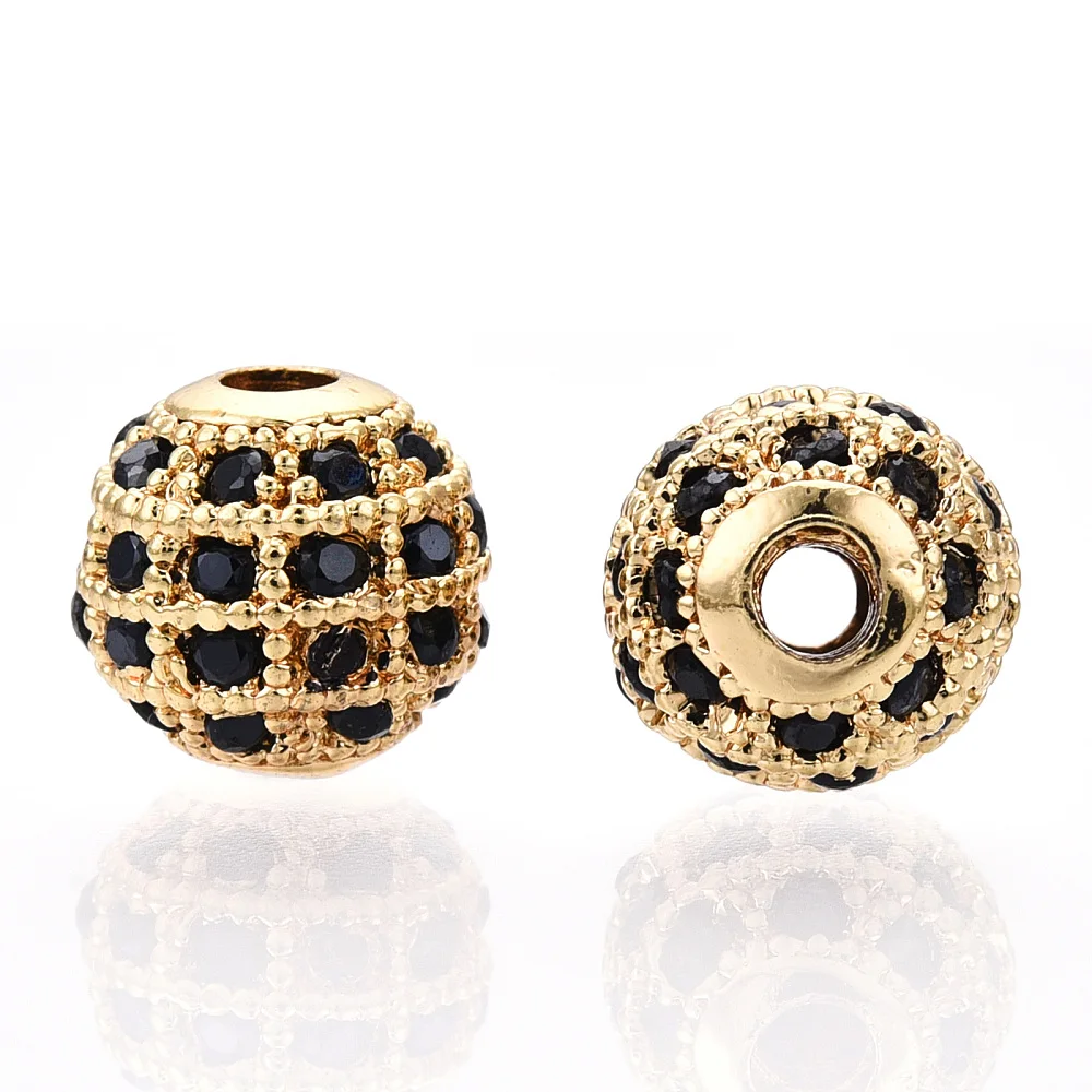 PandaHall 10Pcs Rack Plating Brass Cubic Zirconia Beads, Long-Lasting Plated, Cadmium Free & Lead Free Round, 8x7mm, Hole: 2mm