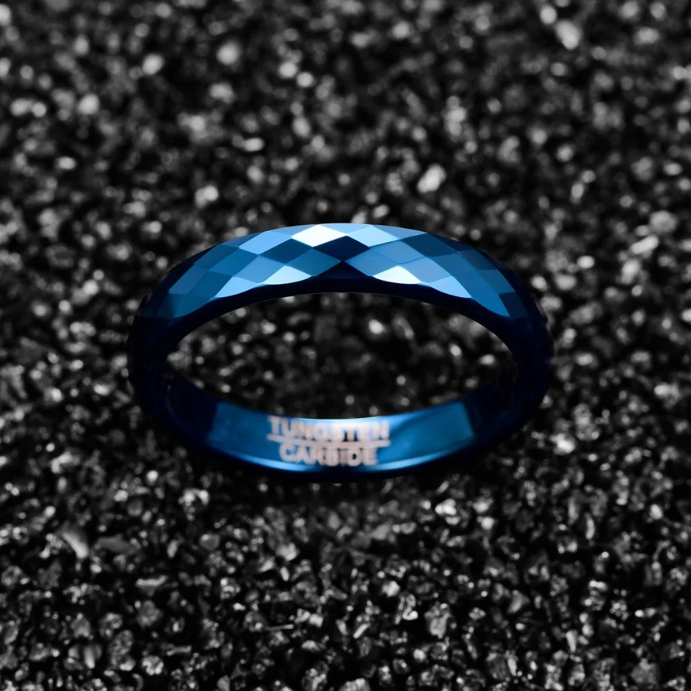 Somen 4mm Blue Tungsten Carbide Ring For Men Rhombus Polyhedral Section Polished Rings Geometric Faceted Wedding Bands Jewelry