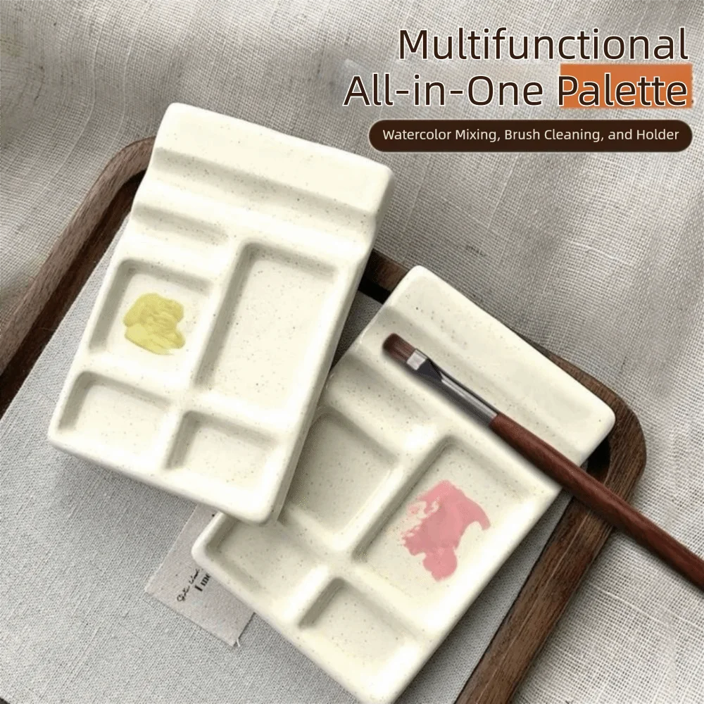 Anti-Seepage Nail Palette Easy To Clean Multi-Compartment Ceramic Palette Pen Holder Sturdy Durable Brush Cleaning Tray