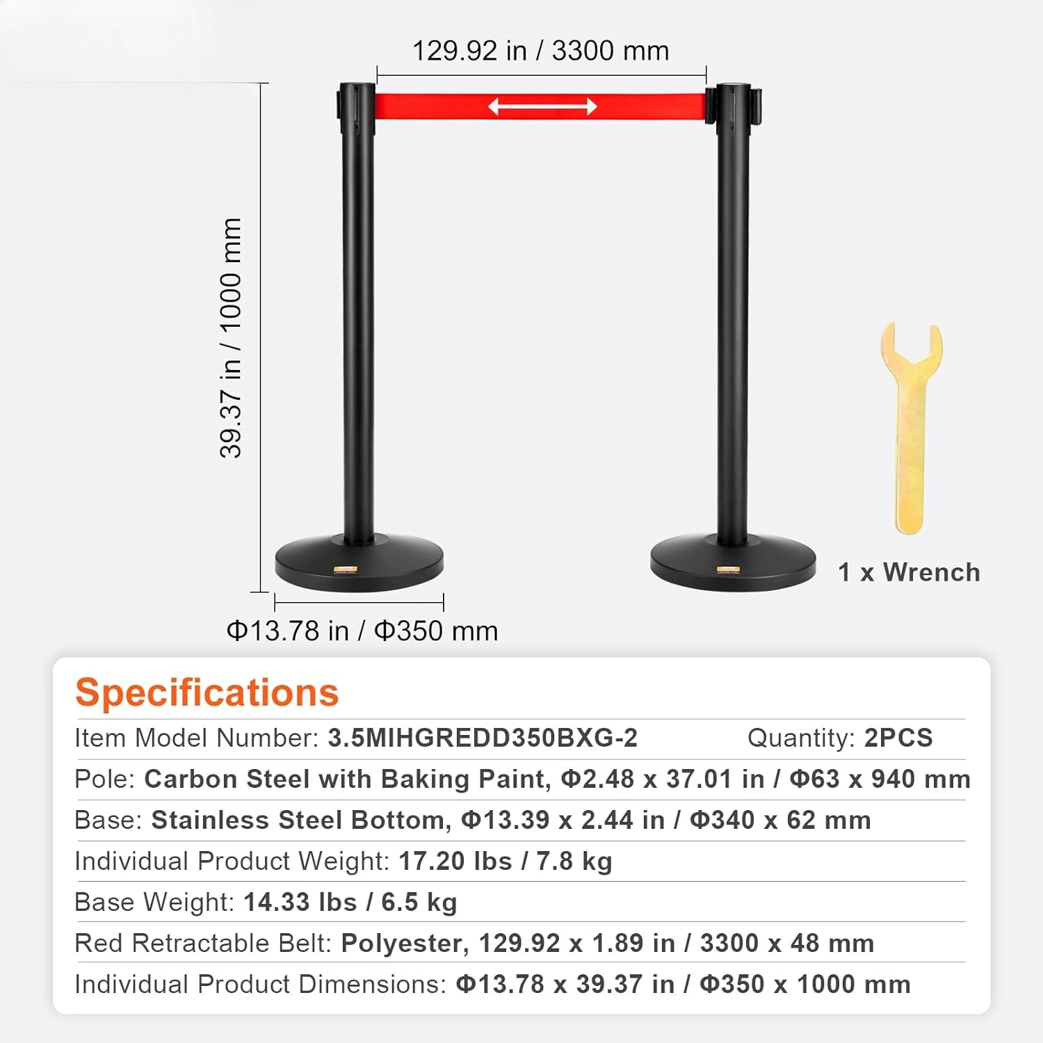 Crowd Control Stanchions, 2-Pack Crowd Control Barriers, Carbon Steel Baking Painted Stanchion Queue Post