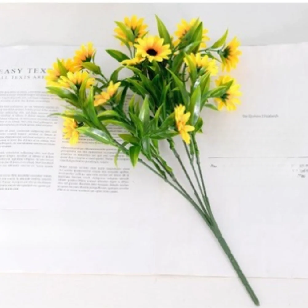 15 Stem Sunflower Fake Flower Arrangement for Wedding Ceremony Florals Home Window Sill Decor Balcony Table and Themed Event Use