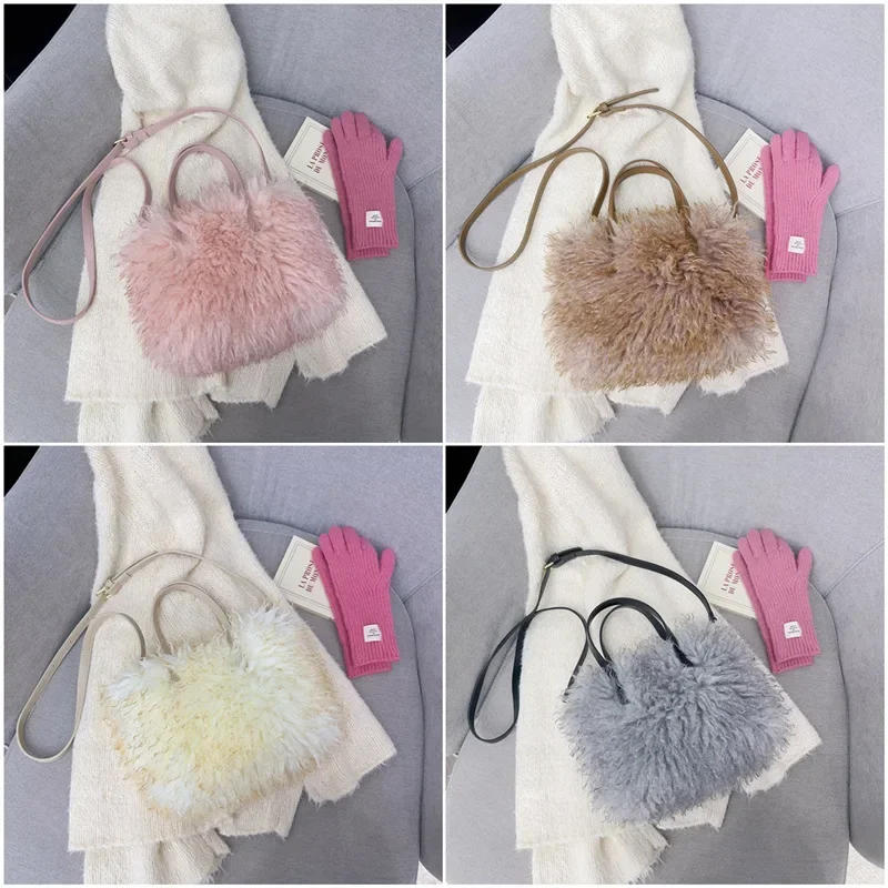 Soft Plush Ladies Furry Shoulder Bags Winter Faux Fur Female Messenger Bag Imitation Wool Women\'s Fluffy Tote Clutch Handbags