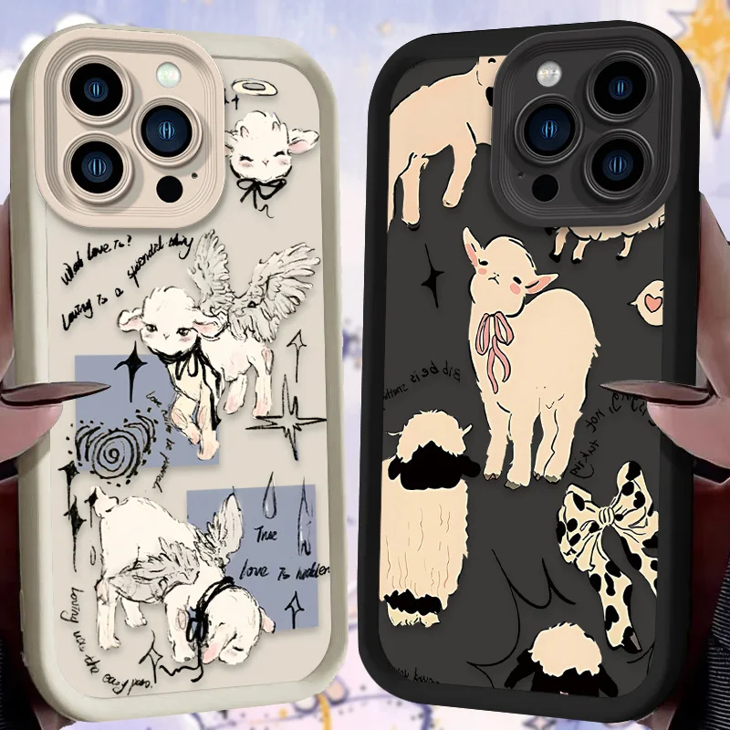 Cute Little Lamb Angel Sheep Case For iPhone 16 15 14 13 12 11 Pro Max X XS X S Max XR SE 2020 7 8 Plus Silicone Shockproof Etui