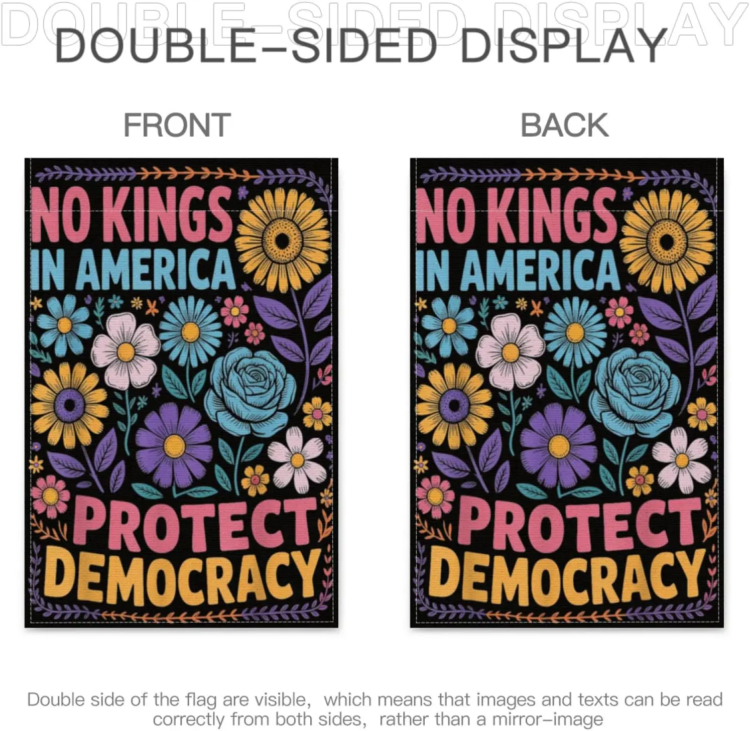 No Kings in America Protect Democracy Floral Retro 70s Garden Flag,12x18 Inch Perfect for Brightening Up Your Outdoor Area w TTL