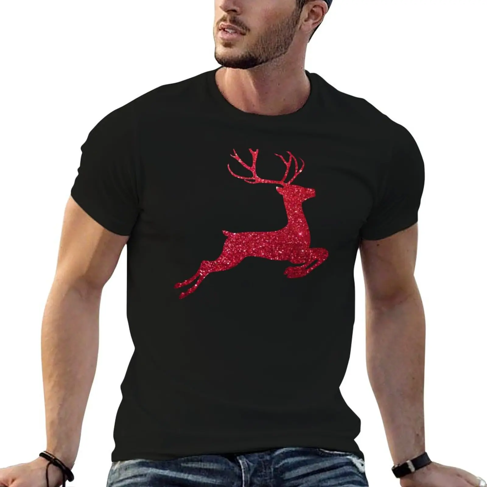 

t prints t high with shirts Glitter Reindeer T-Shirt cotton quality shirts Red Faux