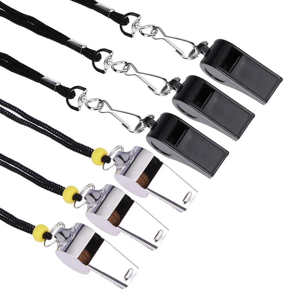 

6 pcs Stainless Steel Whistles Corrosion Resistant Metal Lanyard For Sports Referee Football Basketball Lifeguard Emergency
