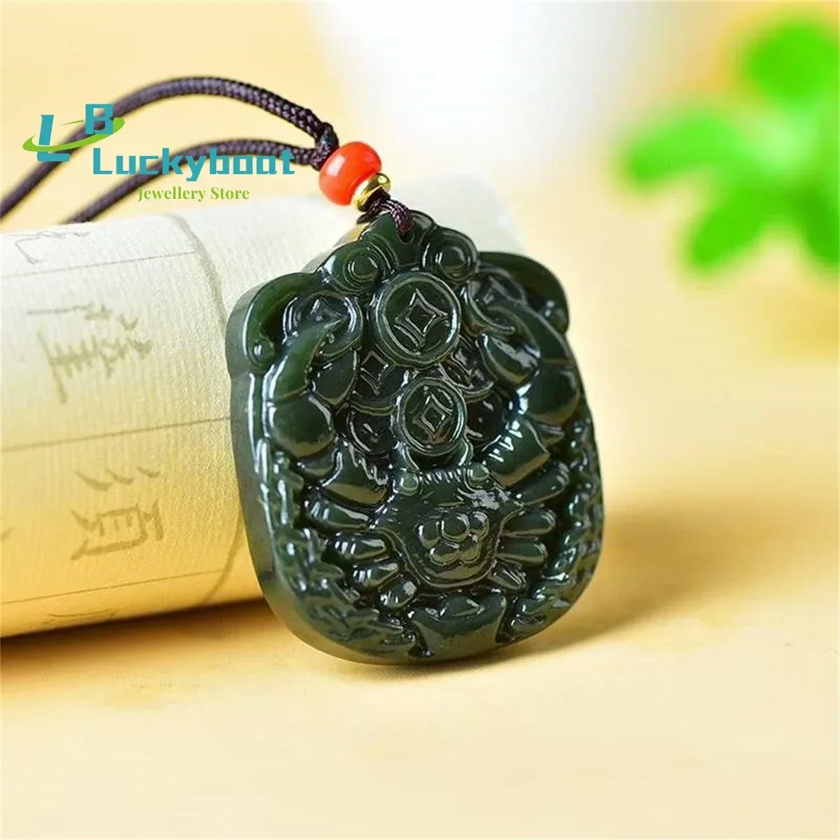 Natural Hotan Jade Bagfang Laicai Pendant Simple and Generous Personality Fine Fashion Versatile for Men and Women
