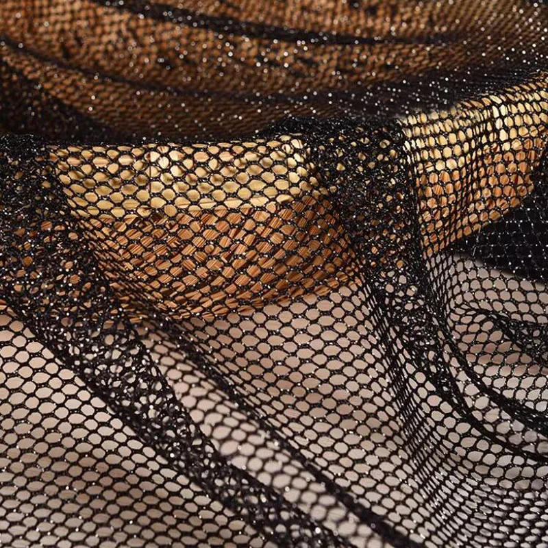 3/5/10m Shiny Glitter Mesh Net Fabric - Stretchy Large Hole Fishnet with Lurex Material - Ideal for Designer Clothes, By Meter