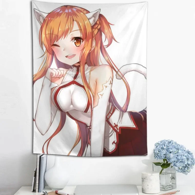 Hot Sale Custom High Quality Anime Cat Girl Wall Hanging HD Landscape 3D Printing Digital Printing Home Decoration Tapestry