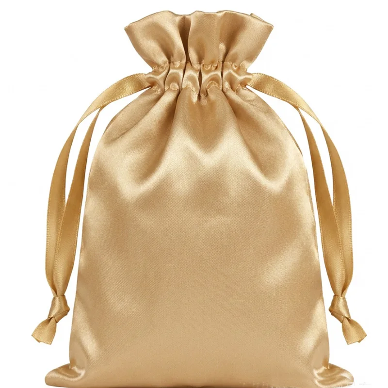 Luxury Gold Satin Drawstring Bag Jewelry Pouch perfume Essential oil Cosmetic Gift Packaging