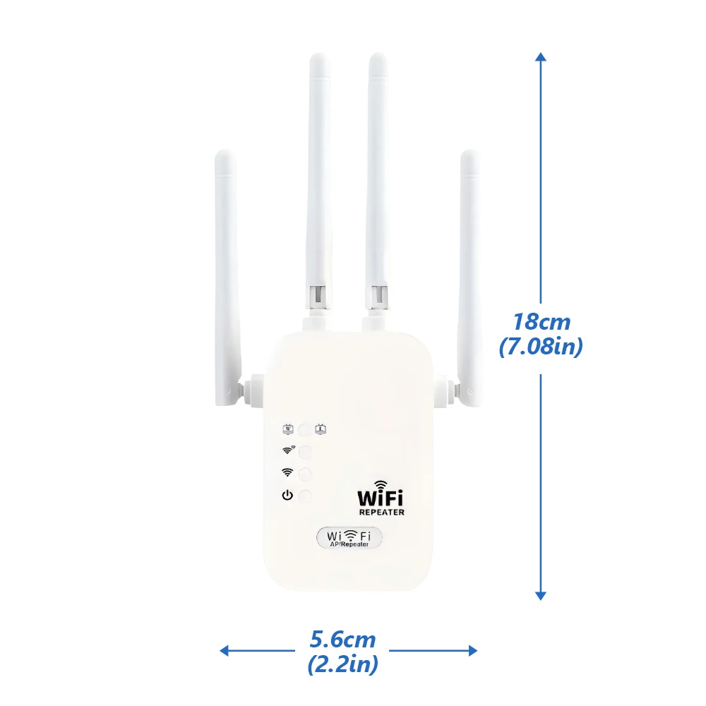 WiFi Extender 300Mbps, 2.4Ghz, With 4 Antennas, 360° Full Coverage for 35+ Devices, Ethernet Port & 1-Tap Setup - Boost Signal
