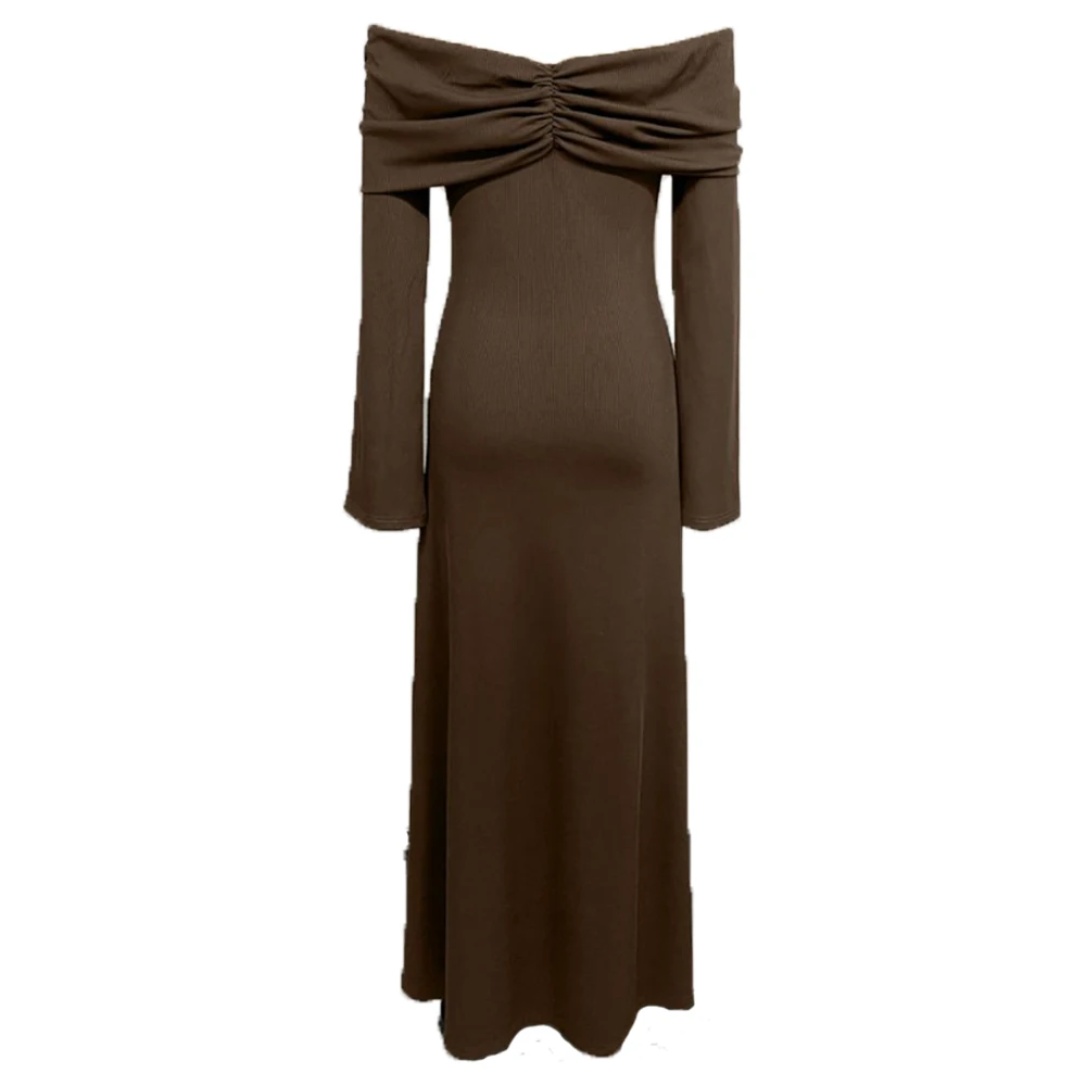 الخريف البني فستان الأمومة التقطت الصور قبالة الكتف طويلة الأكمام الحمل ماكسي ثوب أنيق استحمام الطفل الزي التصوير ارتداء