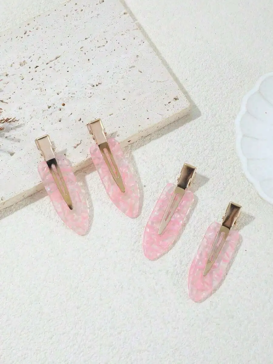 

4pcs Pink Acetate Oval Hair Clips For Women Daily Wear