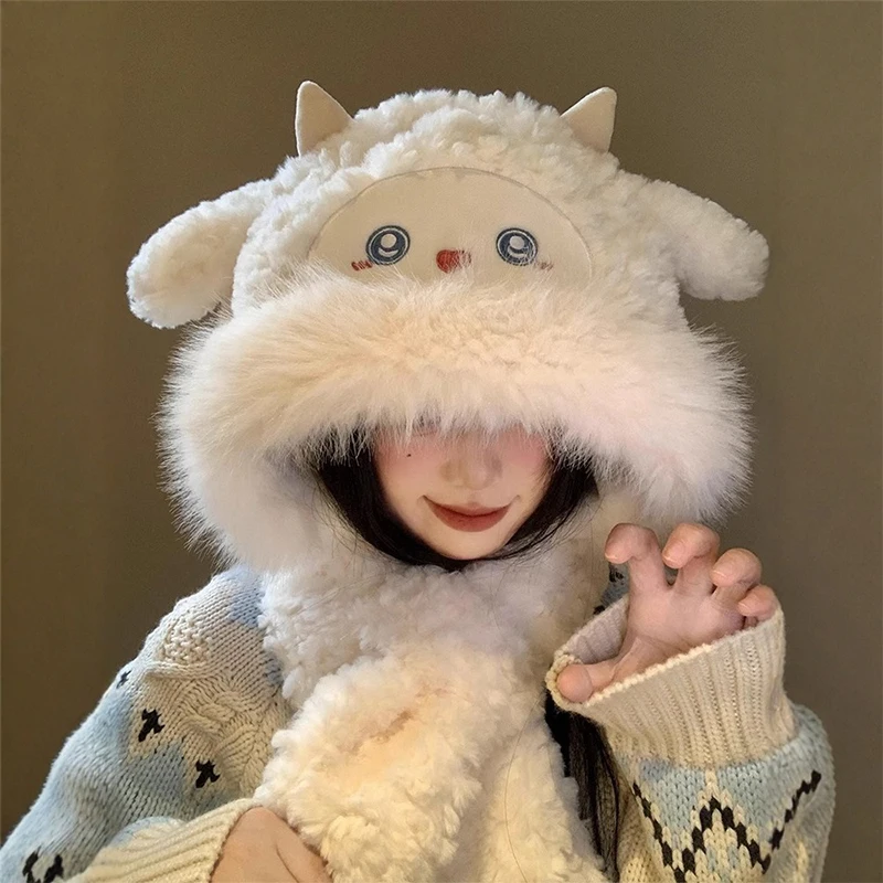 Jumping Cotton Sheep Ears Plush Hat With Moving Ears Funny Hand Pinching Airbag Soft Warm Hat Girl Winter Xmas Party Gift