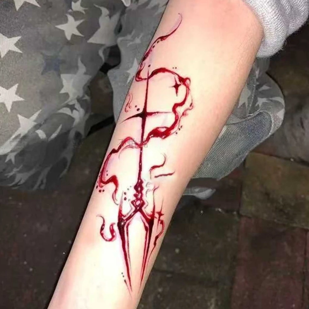 Neon Genesis Evangelion Rei Ayanami Red Line Art Tattoo Stickers Waterproof Fake for Cosplay Body Decoration
