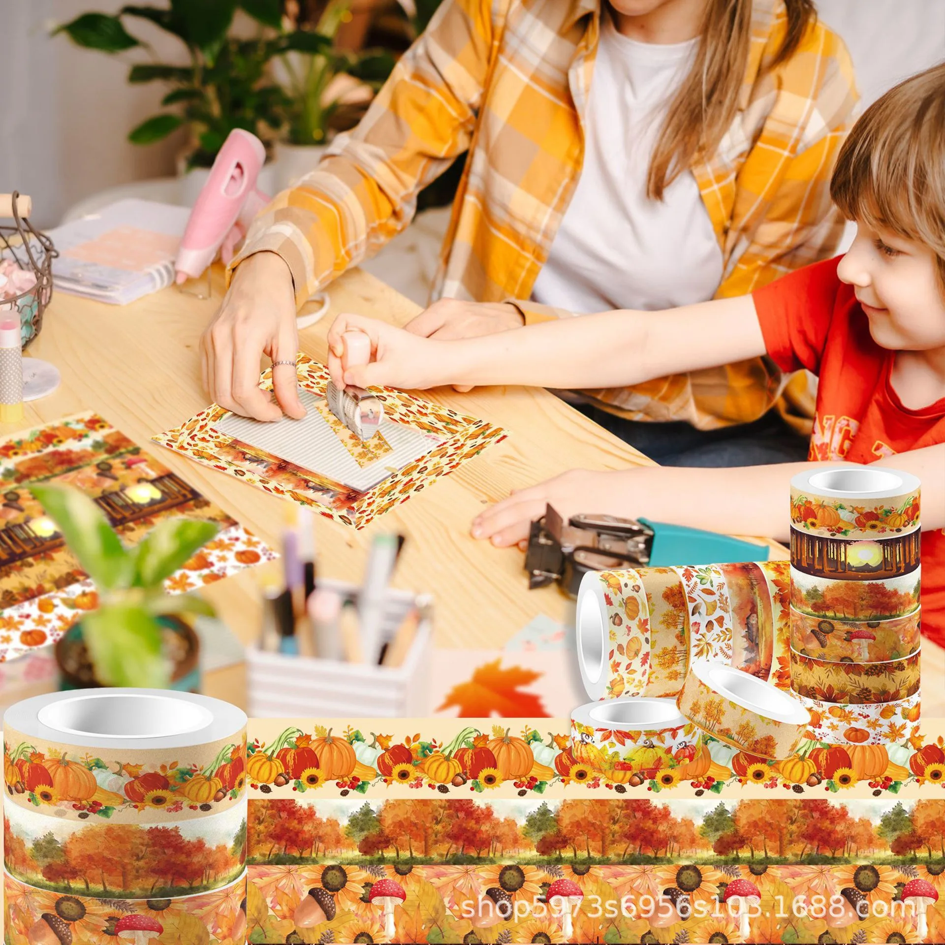 عيد الشكر مابل ليف اليقطين الخريف لفة شفافة ملصق وشريط ورقي DIY كتيب المواد التعبئة اشي الشريط مجموعة #2