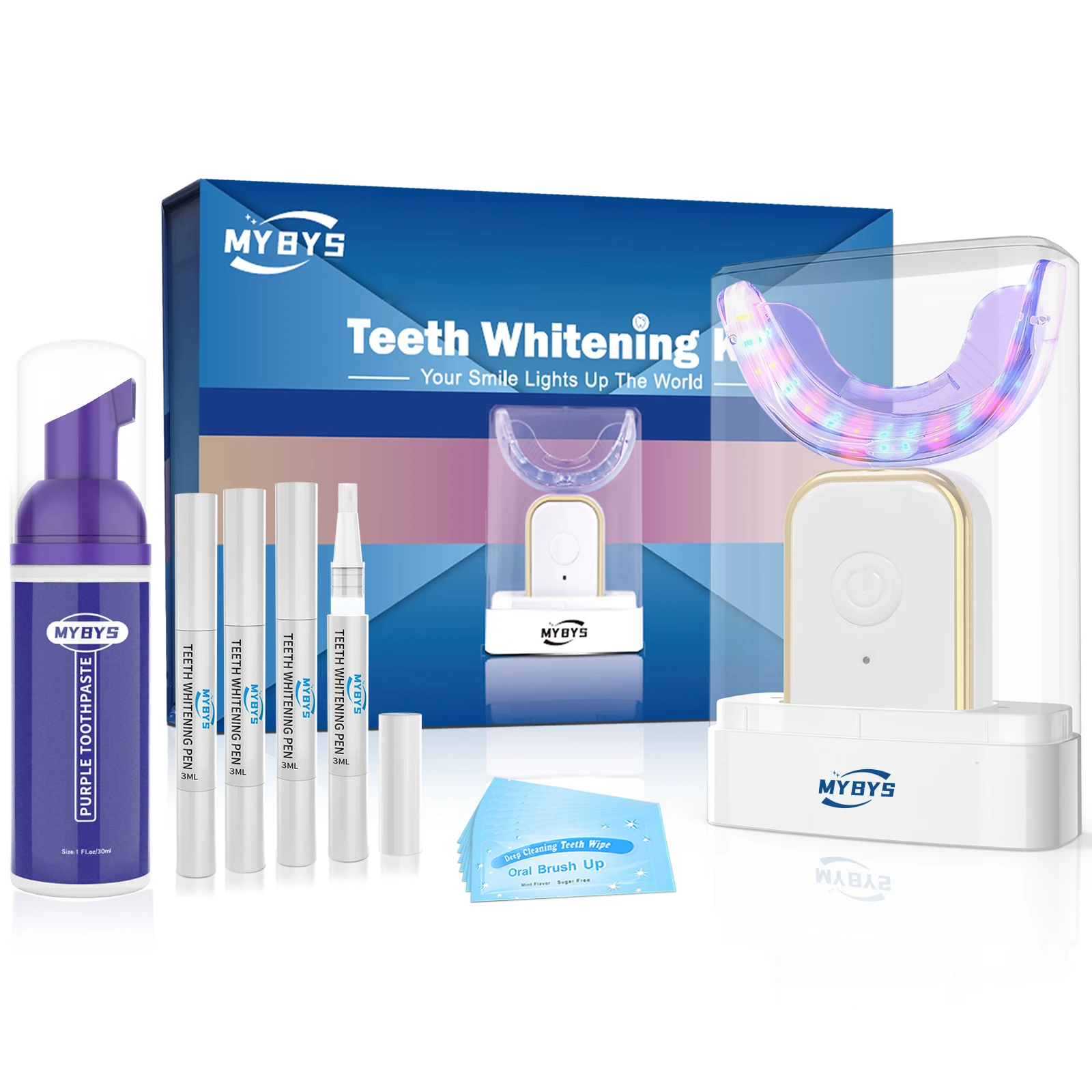 MYBYS 13PCS Dentes Whitening Kit Com 32 Luzes Led 3 cores Home Teeth Whitening Creme dental para Mousse Sensível Oral Care