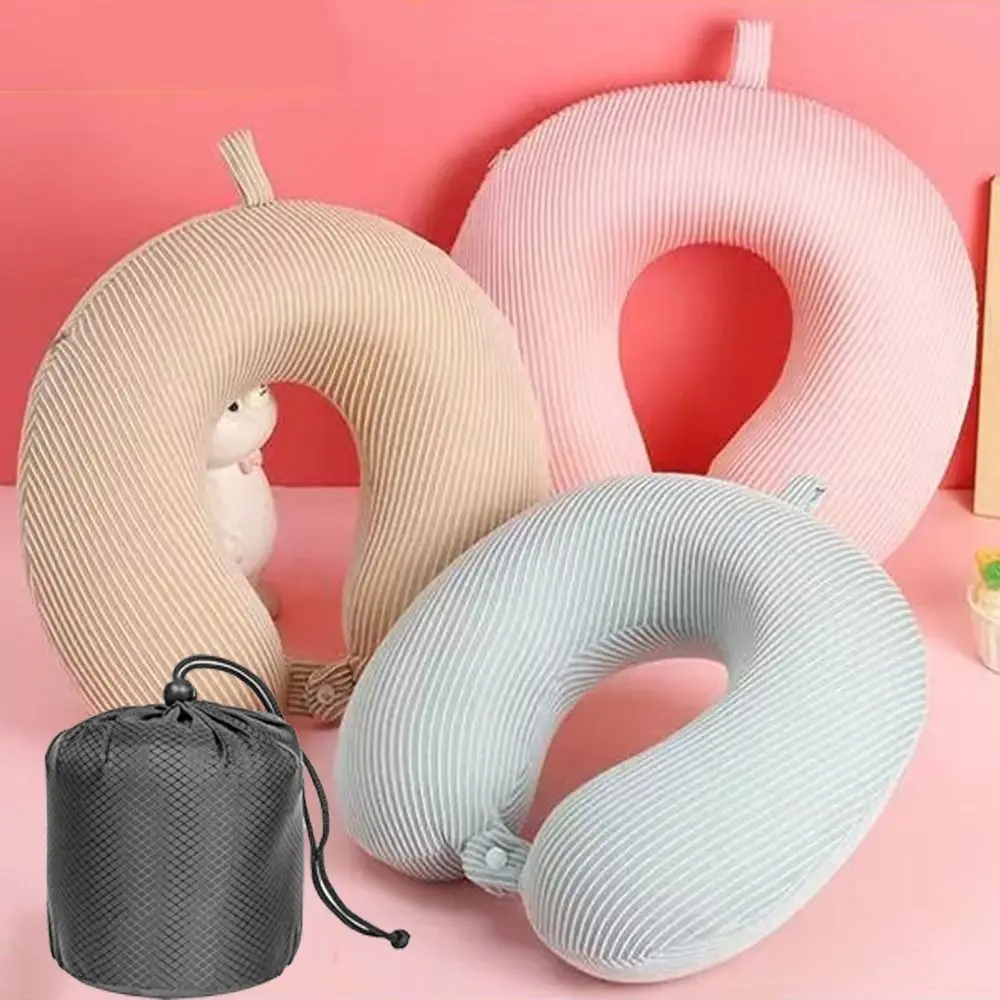 

Slow Rebound U-shaped Pillow Comfortable Portable Travel Neck Cushion with Storage Bag Stripes Design Airplane Nap Pad