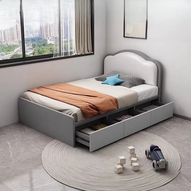 Modern simple bed Children's bedroom 1 meter 2 single bed Cloud small apartment household high box storage bed