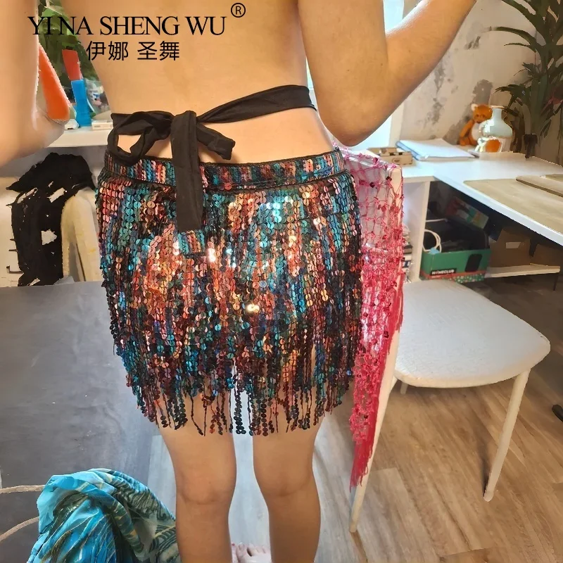 Ropa de práctica de danza del vientre para mujer, cinturón, bufanda de cadera, cadena de cintura, accesorio de baile para club nocturno DJ, 9 colores disponibles