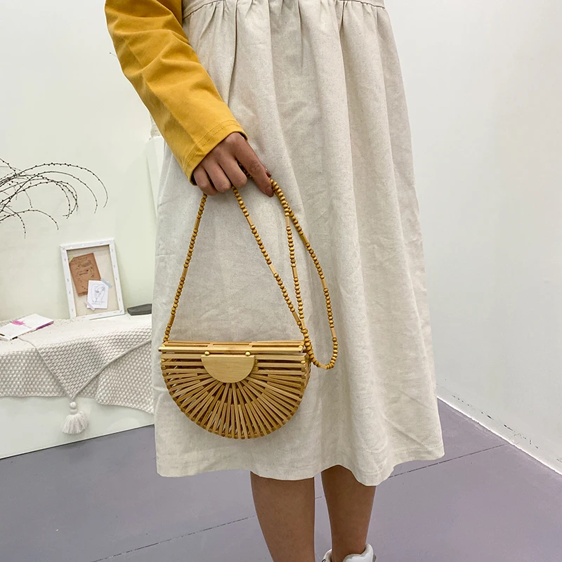 New Summer Straw Bag Bamboo weaving Woman Handbags Hand woven High quality Lady Shoulder Crossbody Bags Bohemia Casual Beach Bag